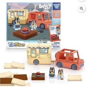 Tile Town Bluey Heeler Camper Magnetic Tiles Construction Playset with Bluey and
